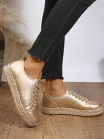 Gold twine braided bottom lace-up sneakers
