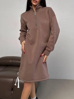Turtleneck Half-Zip Fleece Sweatshirt Dress