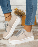 Shimmering Silver Lace-up Tongue Textile Athletic Shoes