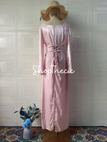 Square neckline patchwork pleated silk bell sleeve bodycon dress