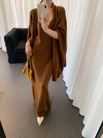 Knitted shawl coat and suspender dress two-piece suit