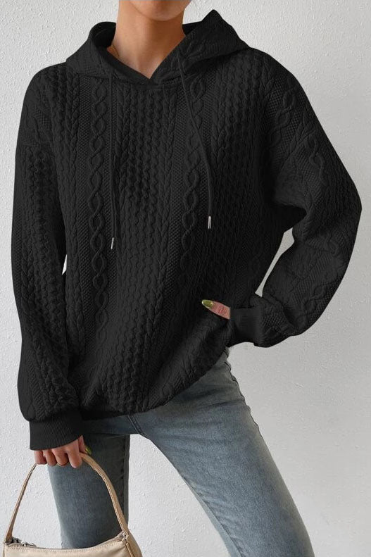 Langärmliges, lockeres Sweatshirt mit Jacquard-Kapuze und Schnürung