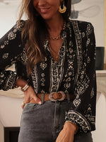 Chic Bohemian Print Crew Neck Shirt