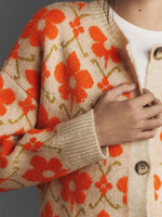 Elegant button long-sleeved floral jacquard knit cardigan jacket