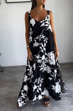 Retro Printed Halter V-Neck Dress