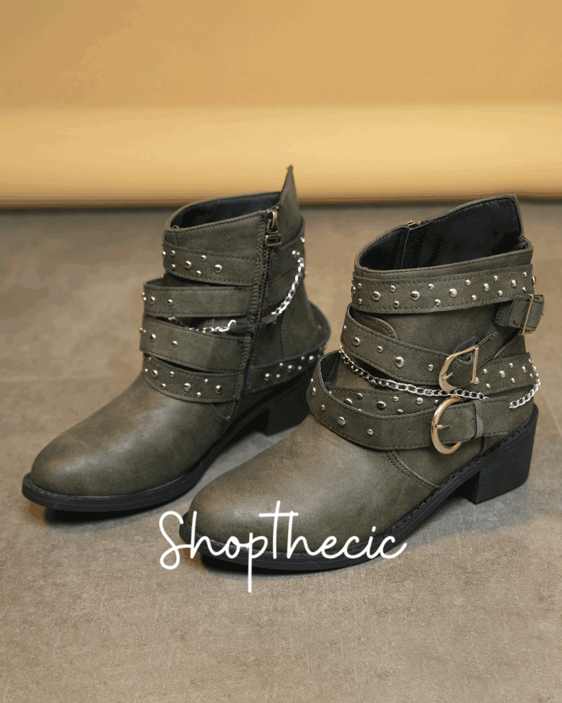 Steam Age Heavy Industry Low Heel Rivet Ankle Boots