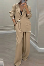 Solid color stylish suit elastic waist wide-leg pants two-piece set