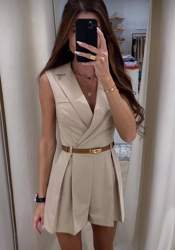 Sleeveless Suit Collar Workwear Romper