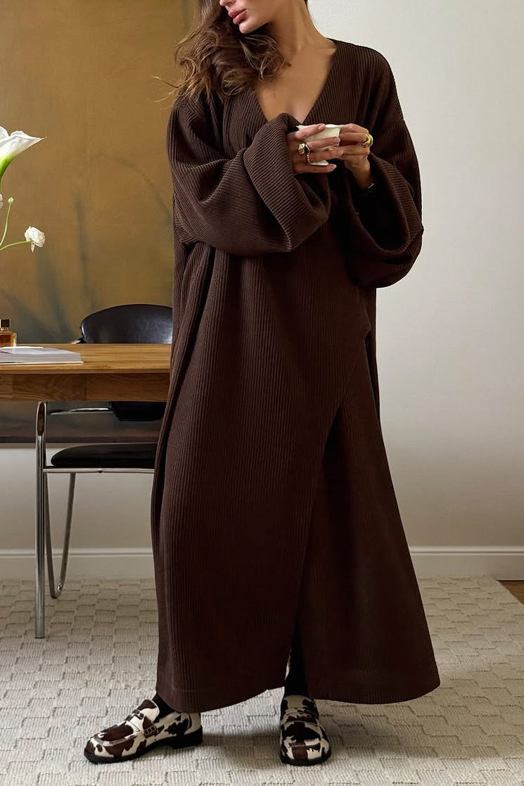 Rainy Day Code Brown Loose Long Knit Jacket