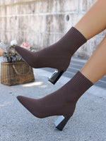 Metropolitan Pointed toe chunky heel knitted sock boots