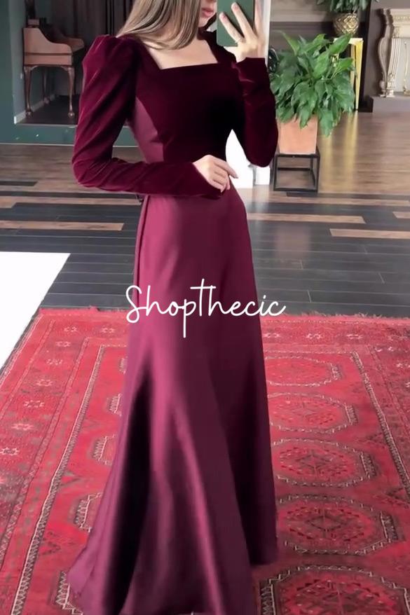 Abito da sera retrò in velluto e raso patchwork