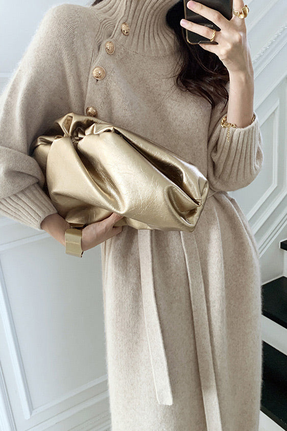 Woolly Haze shoulder buttons turtleneck long sweater coat