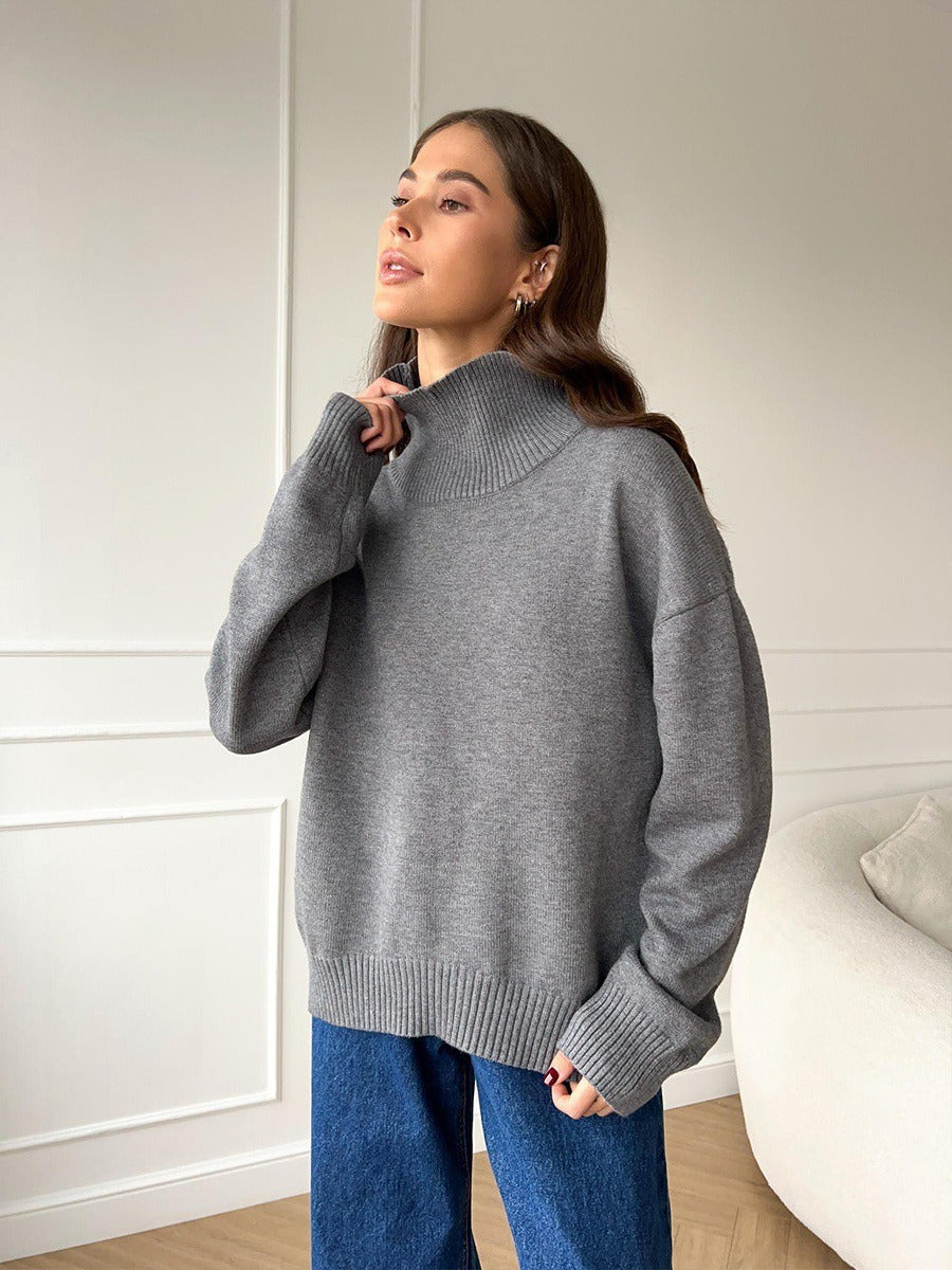 Loose-fitting turtleneck simple solid color pullover sweater
