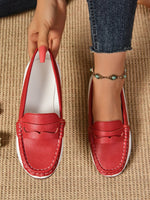 Red and white stitching rubber sole loafers