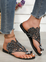 Rhinestone & Butterfly Decor Slide Clip Toe Flat Sandals