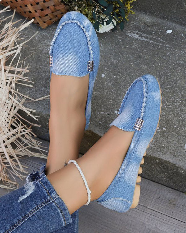 Distressed Shallow Denim Slip-On Shoes