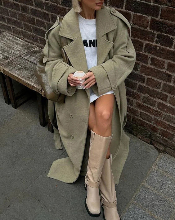 Norwegian Fjord Long woolen trench coat