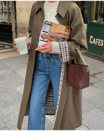 Maple Trail Plaid lined single-breasted trench coat