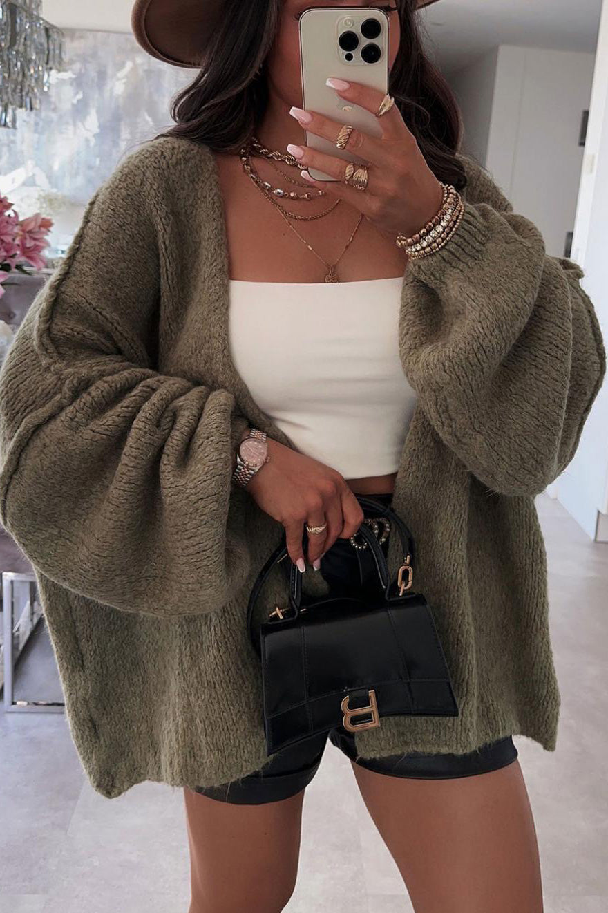 Dusk Till Dawn Loose solid color mid-length knitted cardigan