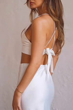 Satin camisole top and hip maxi skirt two-piece set