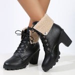 Bottes courtes rétro en daim à bout rond et talon épais à lacets