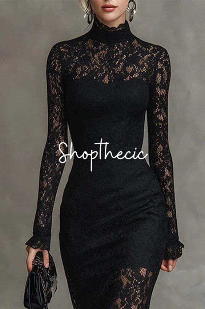 Black Lace high-waisted bodycon maxi dress