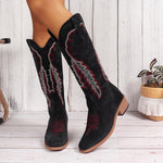 Bottines chevalier brodées à talons épais