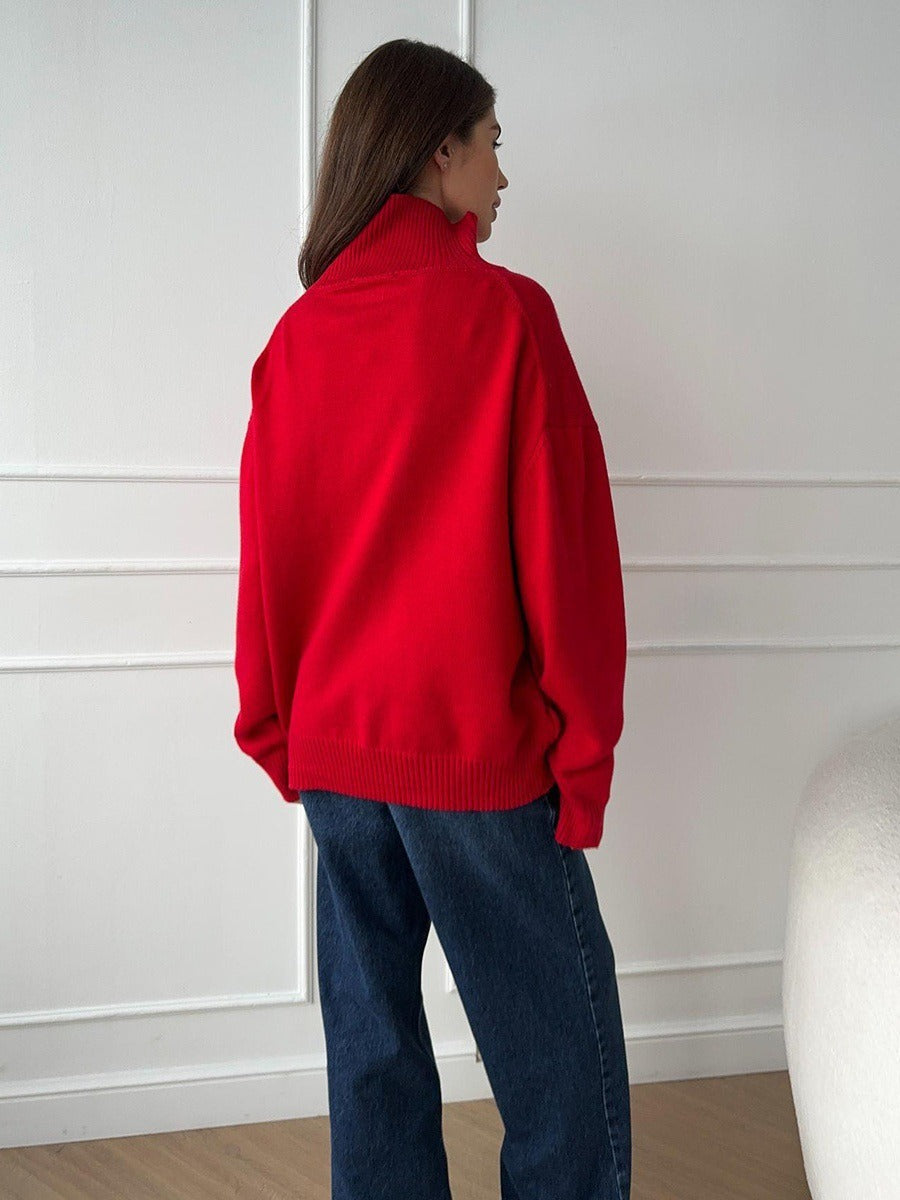 Loose-fitting turtleneck simple solid color pullover sweater