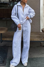 Thrifted Vibes half-open pullover sweatshirt and pants two-piece set