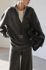 Thickened V-neck loose knitted sweater wide-leg pants two-piece set