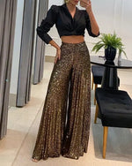 Shining debut Sequined high-waisted wide-leg pants