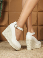 Sweet Round toe PU leather Pumps Espadrilles Wedges