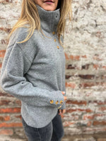 Stand collar solid color button loose sweater