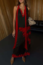 Satin paneled sleeveless top and skirt two-piece set