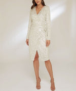 Sparkling Sequin V-Neck Long Sleeve Tie Hip Dress