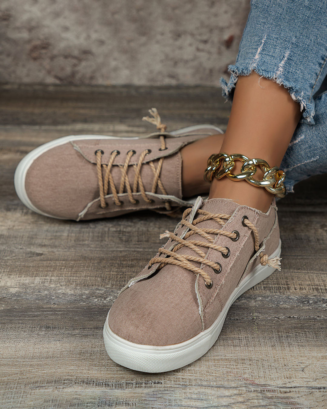 Worn-in Distressed Lace-up Canvas Shoes