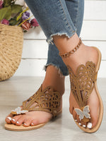 Rhinestone & Butterfly Decor Slide Clip Toe Flat Sandals