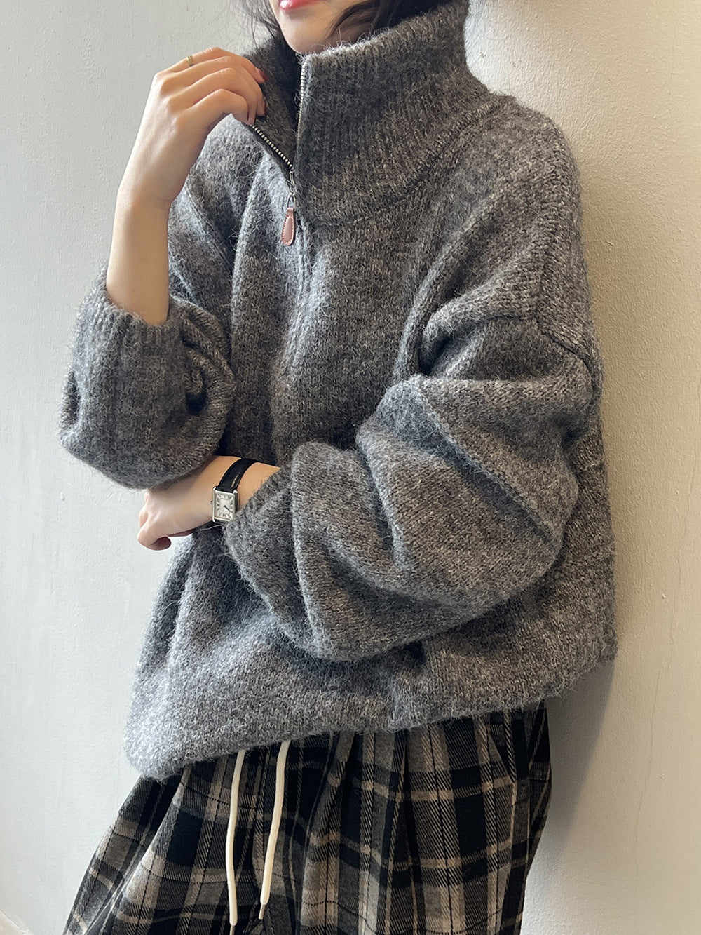 Pull à col roulé doux au toucher et demi-zip