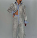 Loose casual sequined suit jacket and wide-leg pants two-piece suit