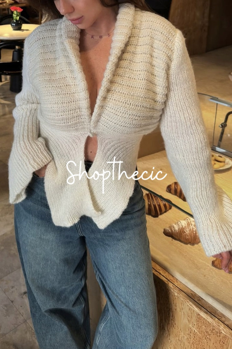 Cardigan en maille à col en V profond et bouton unique