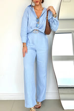 Ensemble deux pièces chemise ample à manches longues et pantalon de costume en coton et lin