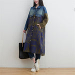 Knielanger Patchwork-Denim-Trenchcoat