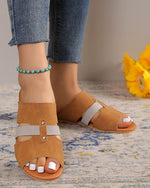 Flache Hausschuhe aus Samt mit Patchwork