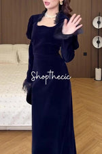 Abito vintage blu navy Velvet Hour