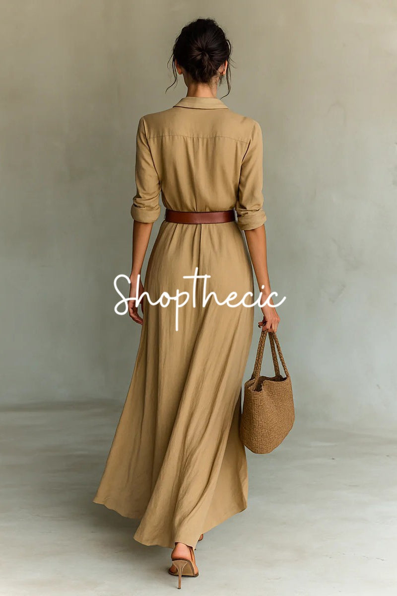 Elegant V-neck irregular pleated shirt dress