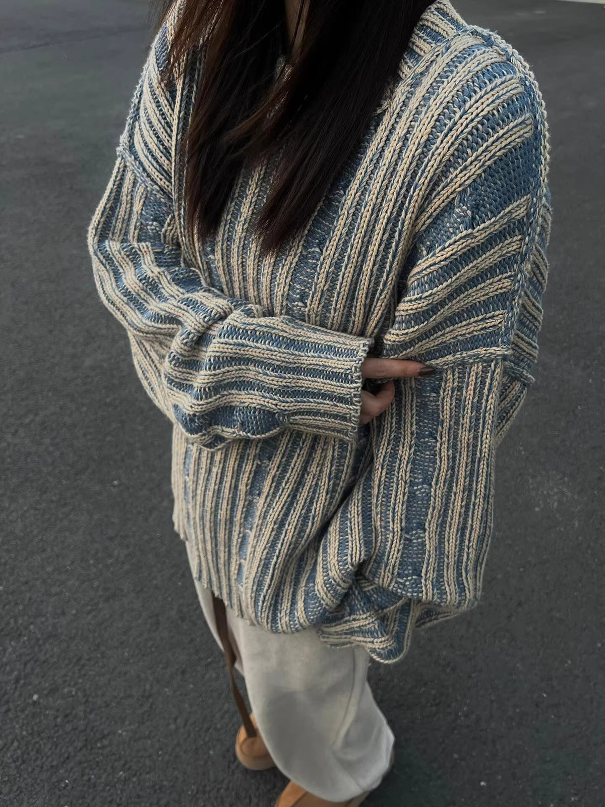 Cozy Retro Striped Contrast Loose Sweater