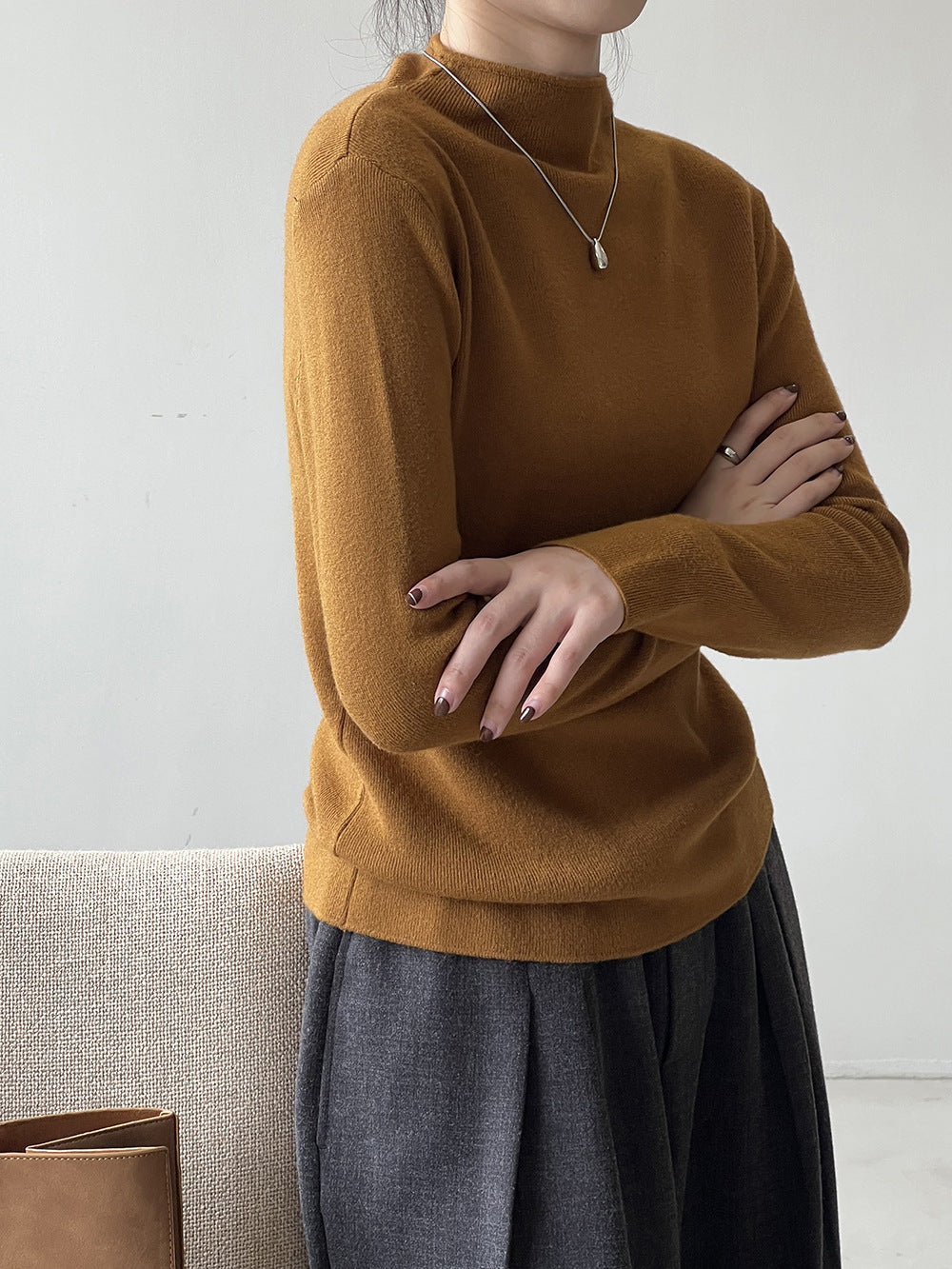 Pull demi-col roulé brossé doux au toucher