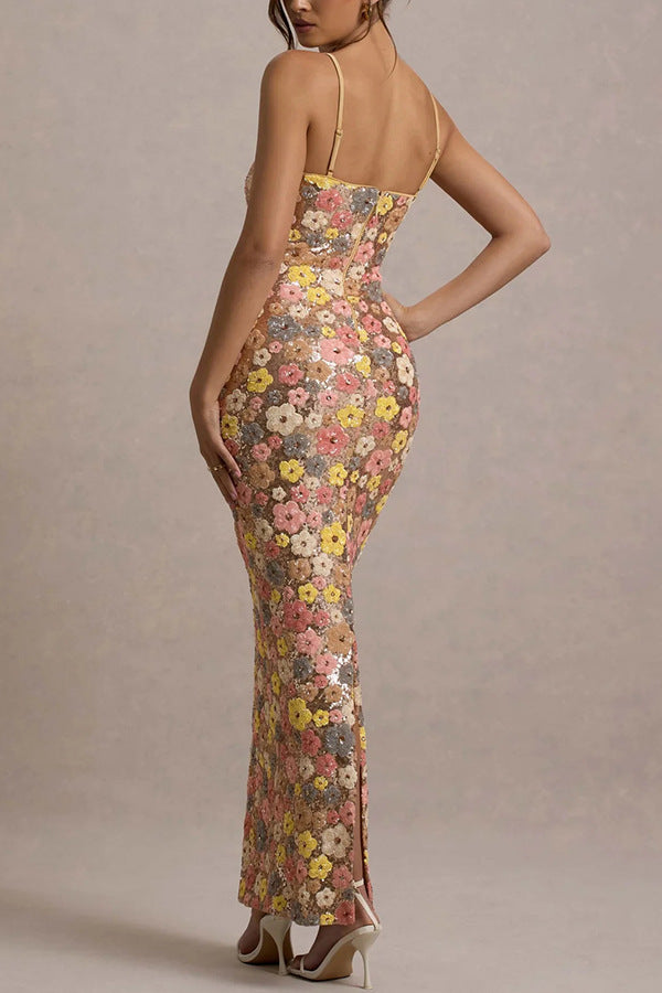 Luxury strapless sequined embroidered hip dress