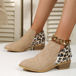 Suede leopard print paneled back zip booties