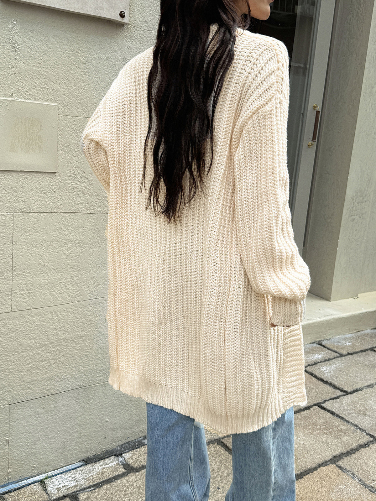 Oversized Chunky Knit Lantern-sleeved long cardigan